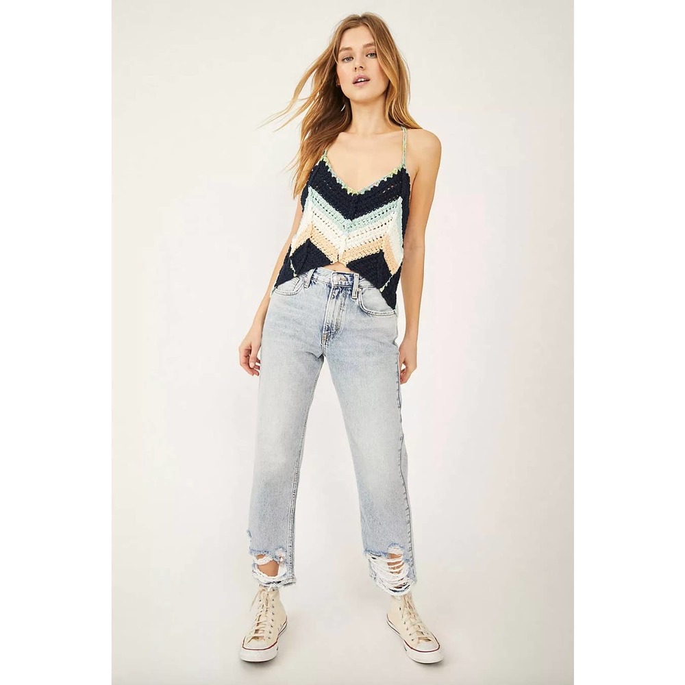 Free People Crochet Chevron Swim Up Tank Top In Summer Breeze XS - Picture 2 of 14
